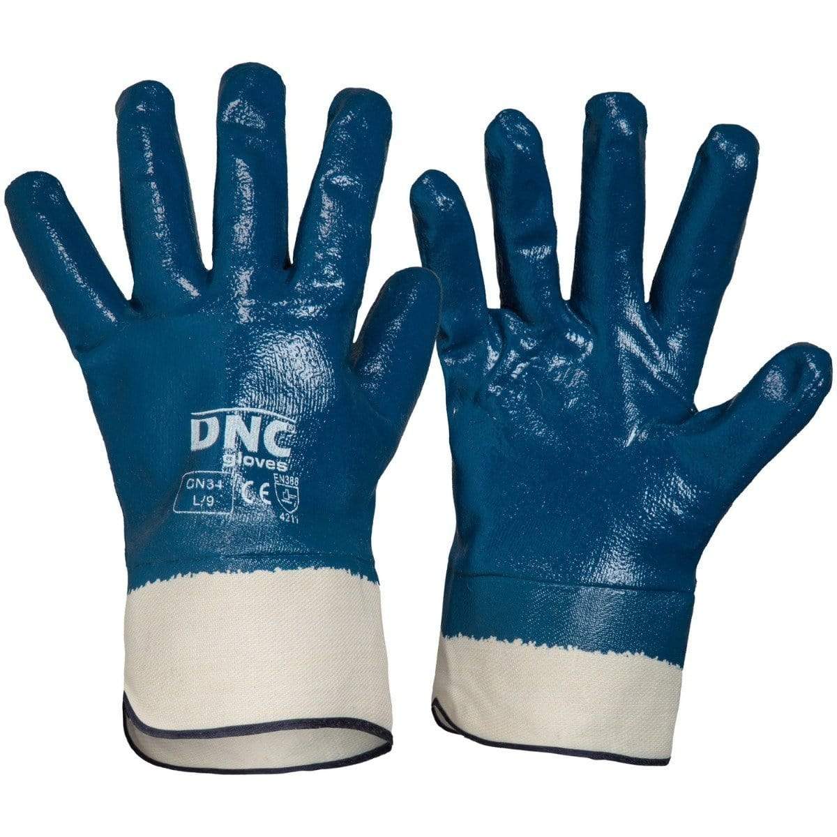 Dnc Workwear Blue Nitrile Full Dip With Canvas Cuff  X12 - GN34 PPE DNC Workwear Blue/Nature M/8 